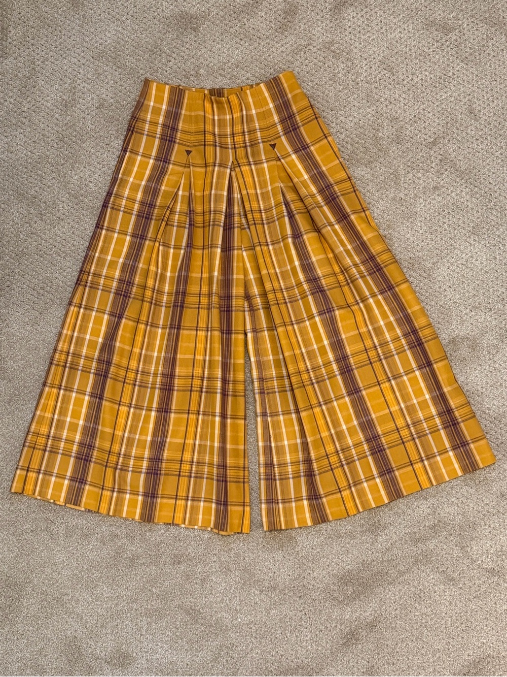 Maeve by Anthropologie Mustard Plaid Wide Leg Pleated Pants